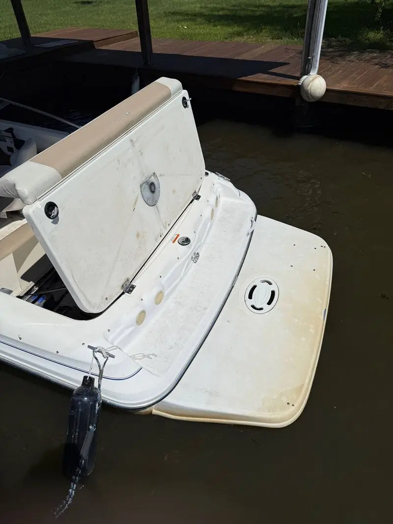 Swim platform before detailing, stained yellow